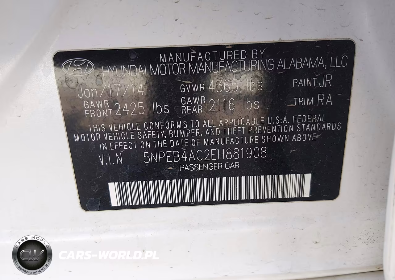 2014 Hyundai Sonata Gls VIN:5NPEB4AC2EH881908 - 9