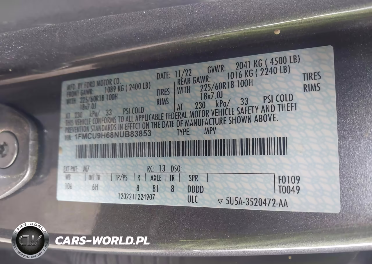 2022 Ford Escape Sel VIN:1FMCU9H68NUB83853 - 9