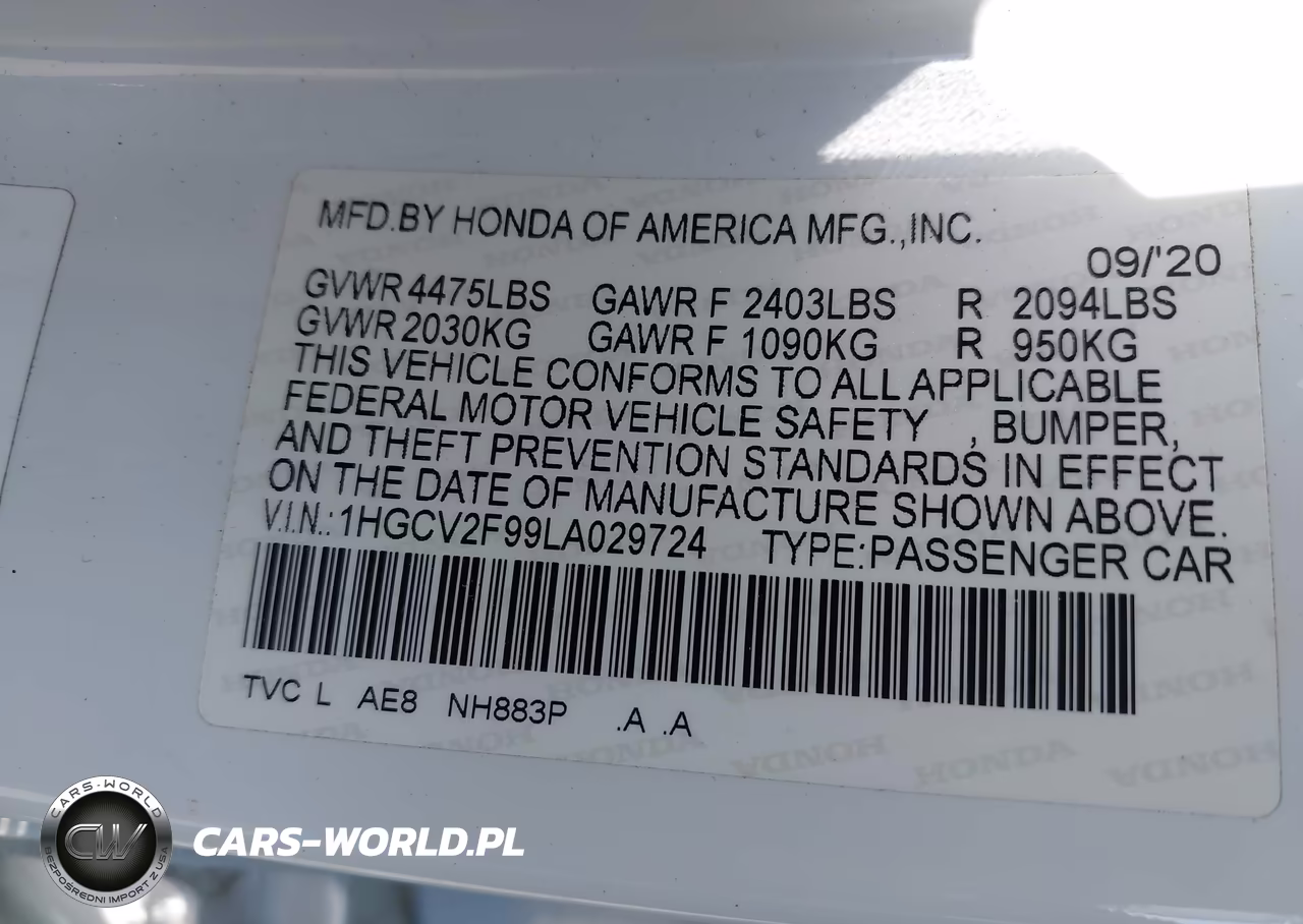 2020 Honda Accord Touring VIN:1HGCV2F99LA029724 - 9
