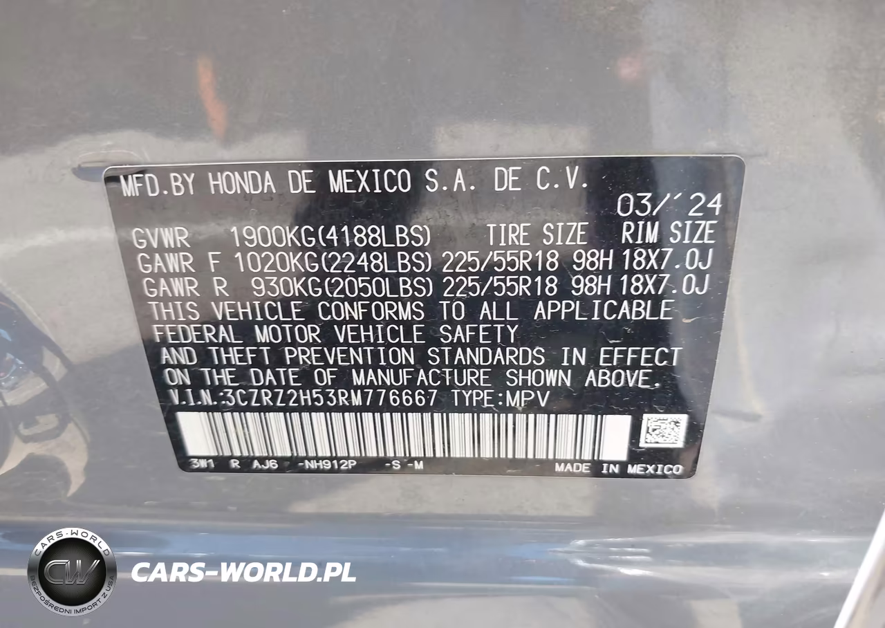 2024 Honda Hr-V Awd Sport-Awd Sport W-O Bsi VIN:3CZRZ2H53RM776667 - 9