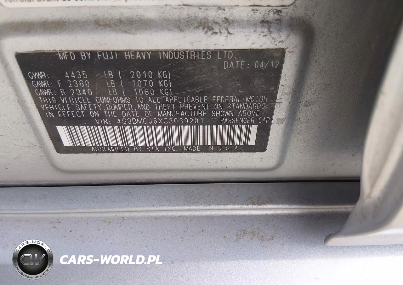 2012 Subaru Legacy 2.5I Limited VIN:4S3BMCJ6XC3039201 - 9