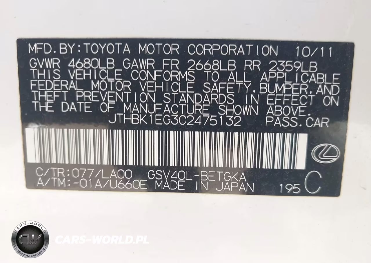 2012 Lexus Es 350 VIN:JTHBK1EG3C2475132 - 9
