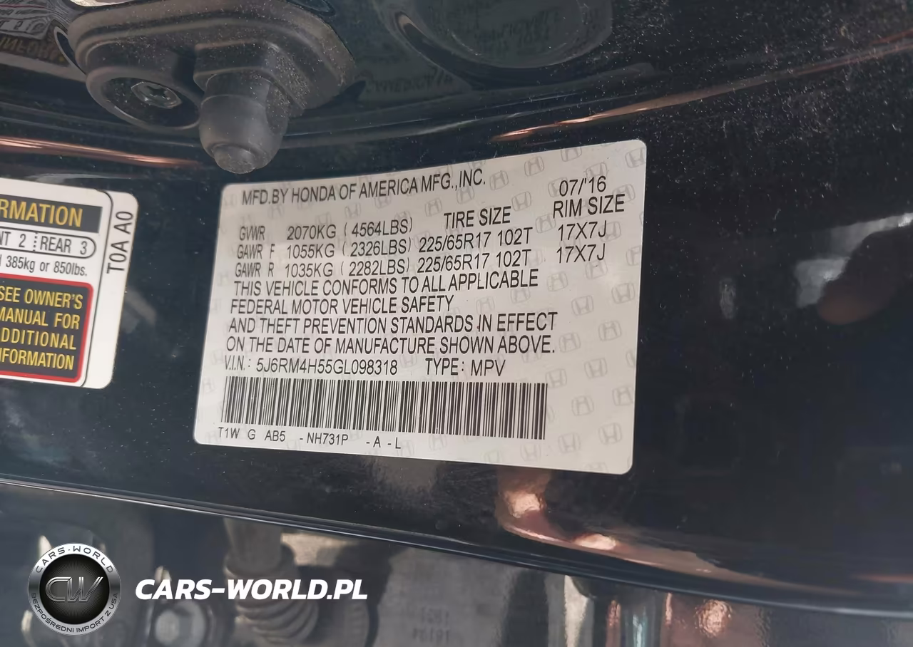HONDA CR-V EX VIN:5J6RM4H55GL098318 - 9