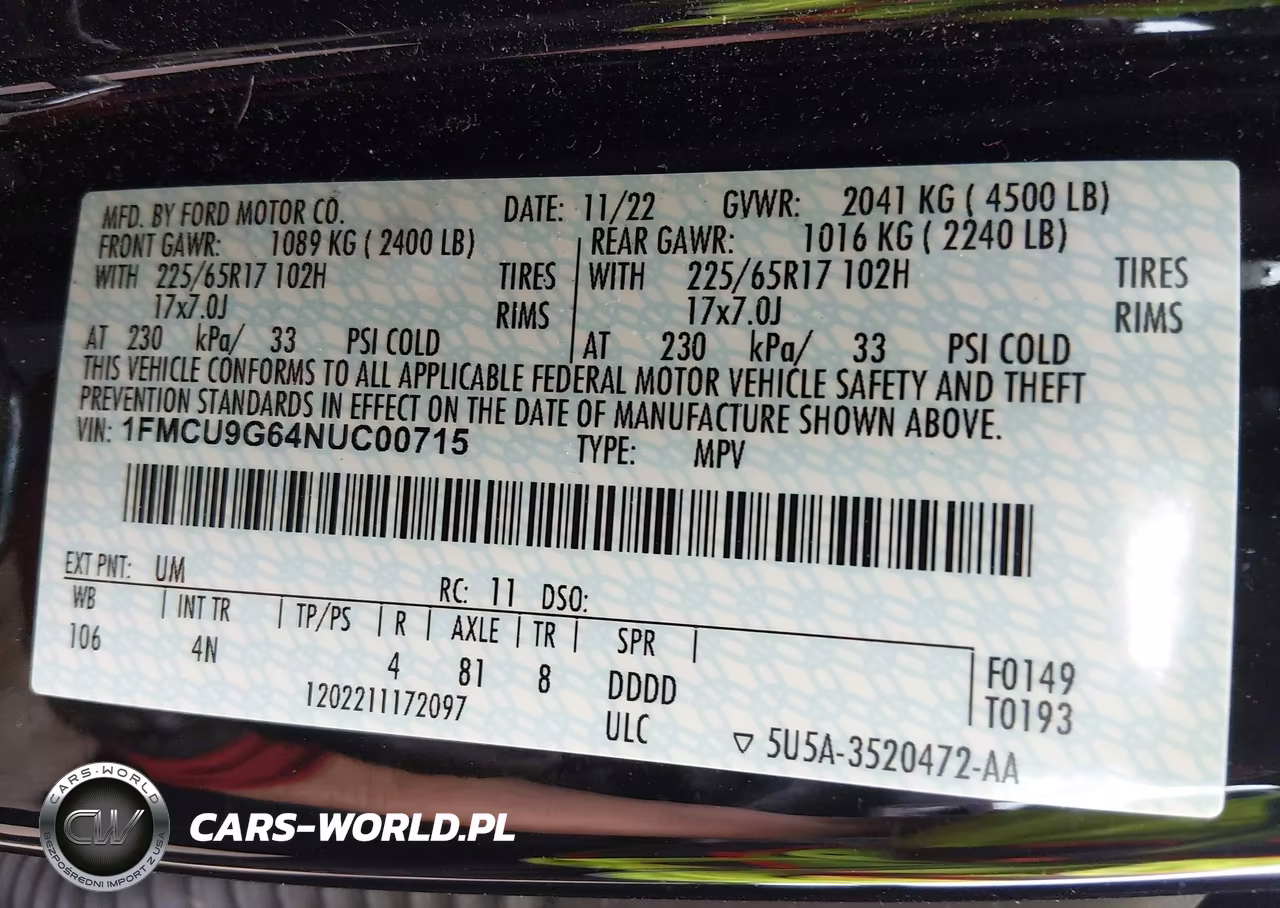 2022 Ford Escape Se VIN:1FMCU9G64NUC00715 - 9