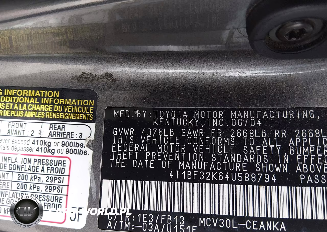 2004 Toyota Camry Le V6 VIN:4T1BF32K64U588794 - 9