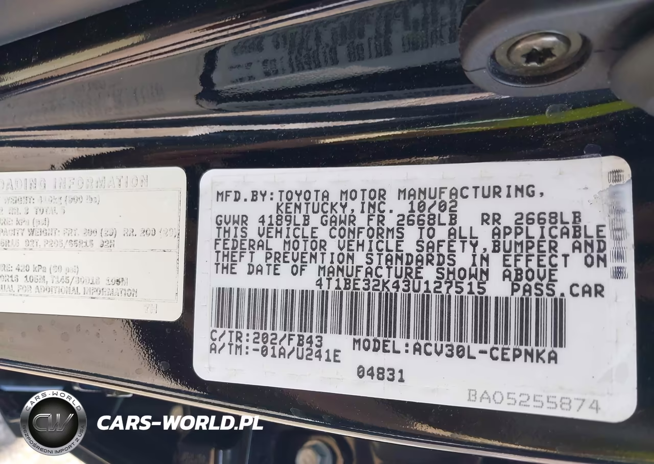2003 Toyota Camry Le VIN:4T1BE32K43U127515 - 9