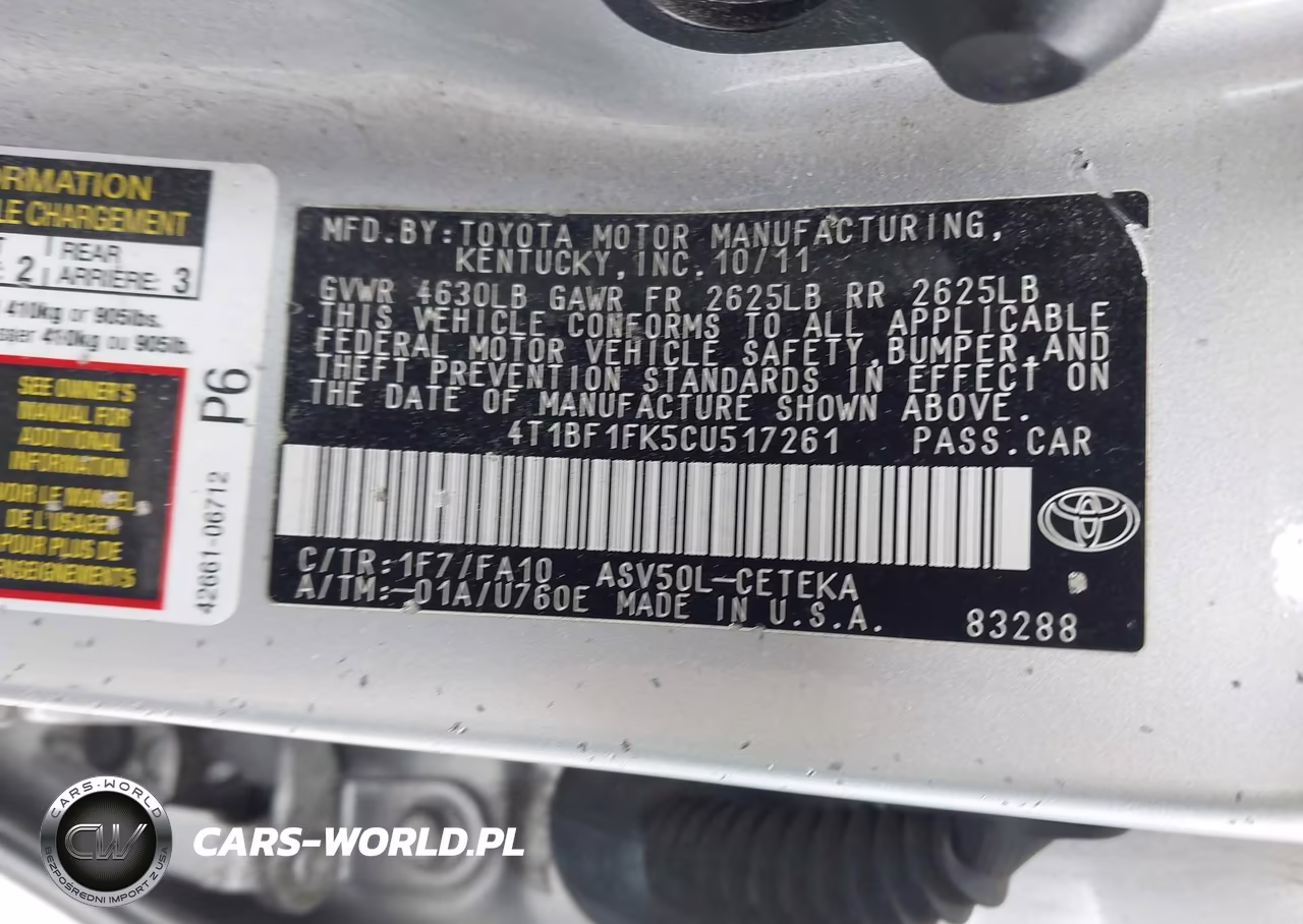 2012 Toyota Camry L VIN:4T1BF1FK5CU517261 - 9