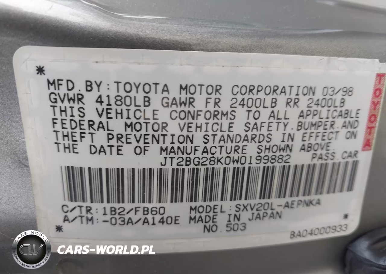 1998 Toyota Camry Le VIN:JT2BG28K0W0199882 - 9