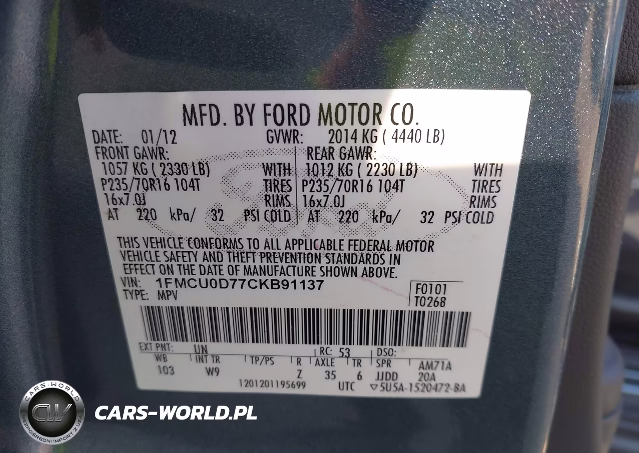 2012 Ford Escape Xlt VIN:1FMCU0D77CKB91137 - 9