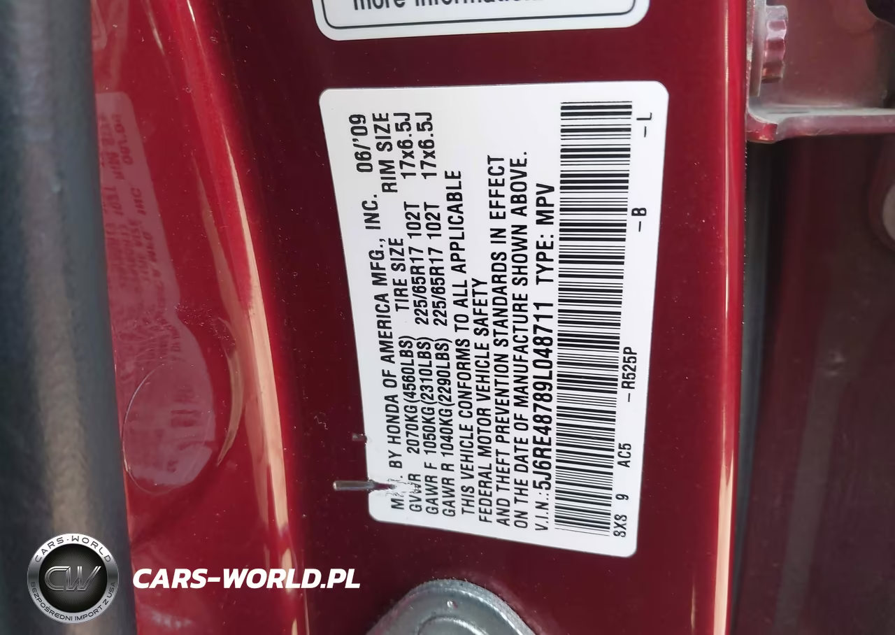 2009 Honda Cr-V Ex-L VIN:5J6RE48789L048711 - 9