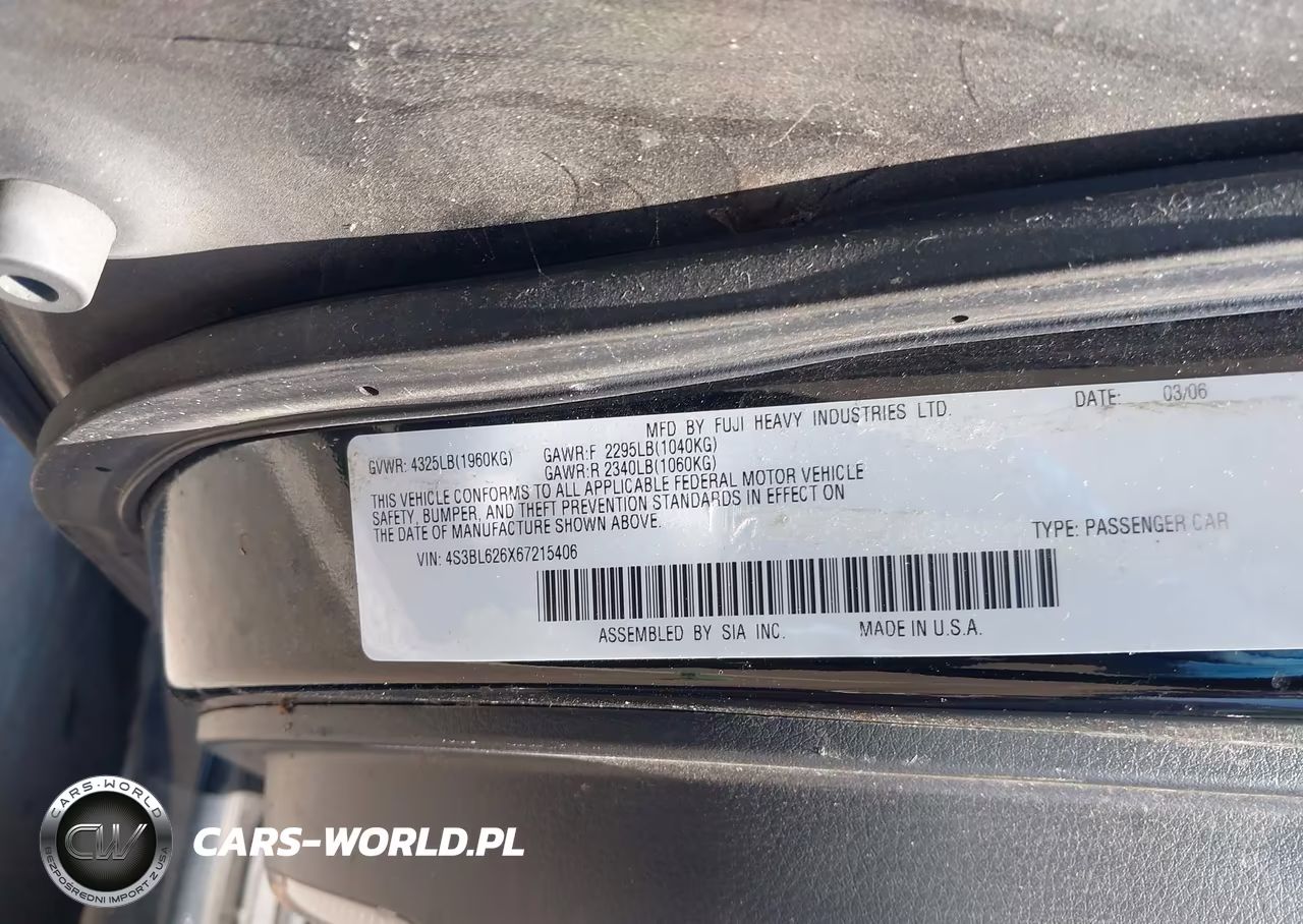 2006 Subaru Legacy 2.5I VIN:4S3BL626X67215406 - 9