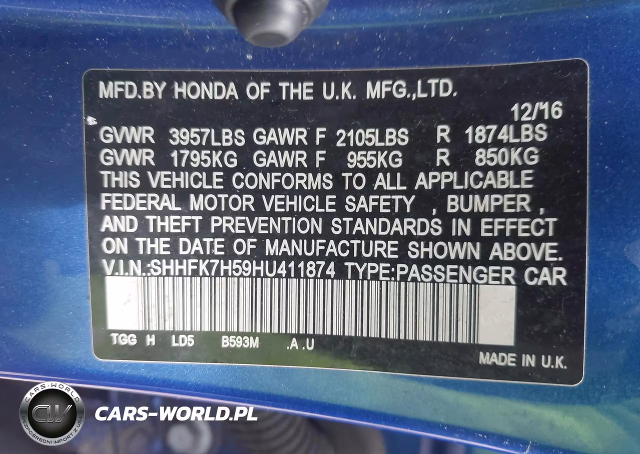 2017 Honda Civic Ex VIN:SHHFK7H59HU411874 - 9