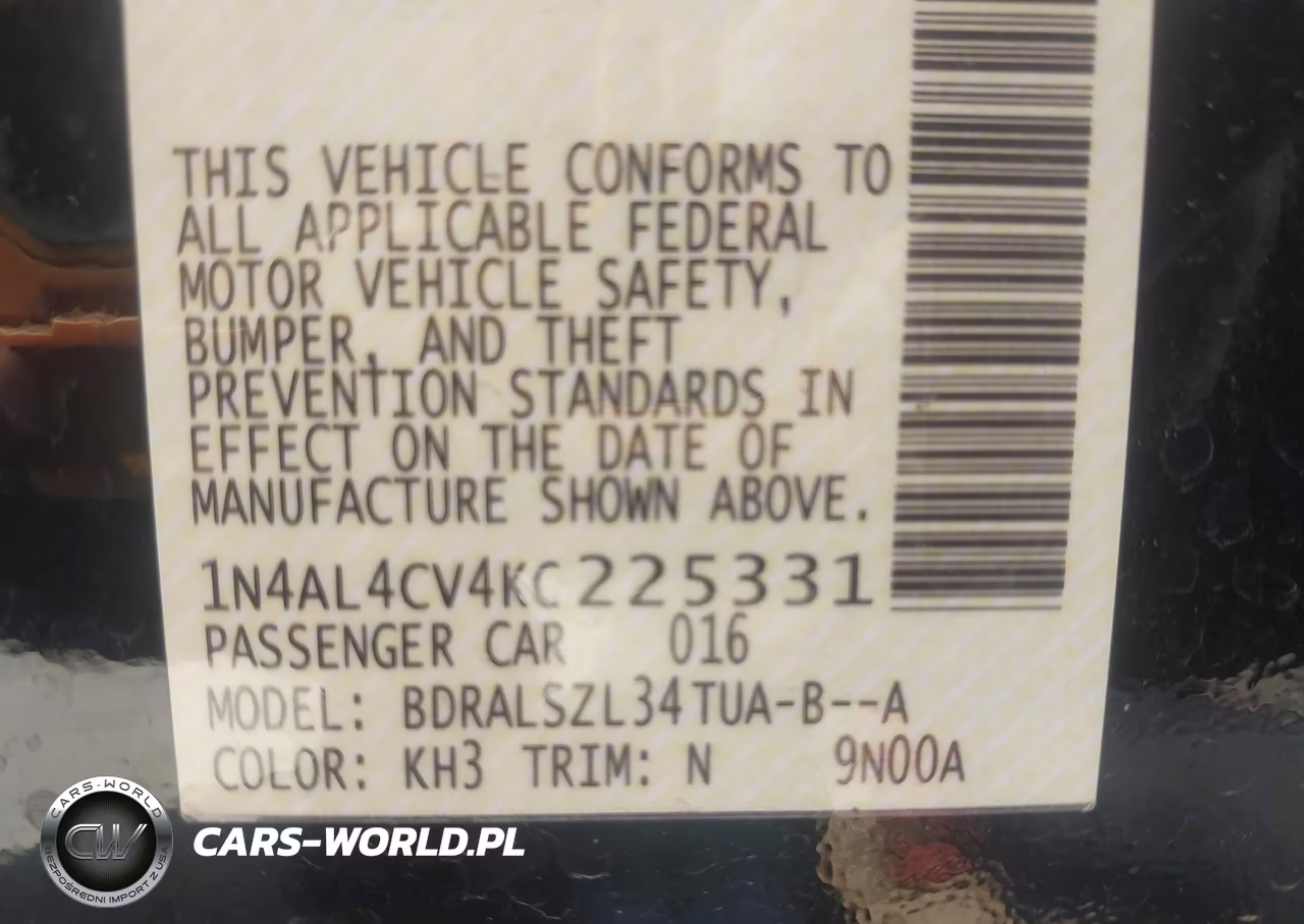 2019 Nissan Altima 2.0 Sr VIN:1N4AL4CV4KC225331 - 9