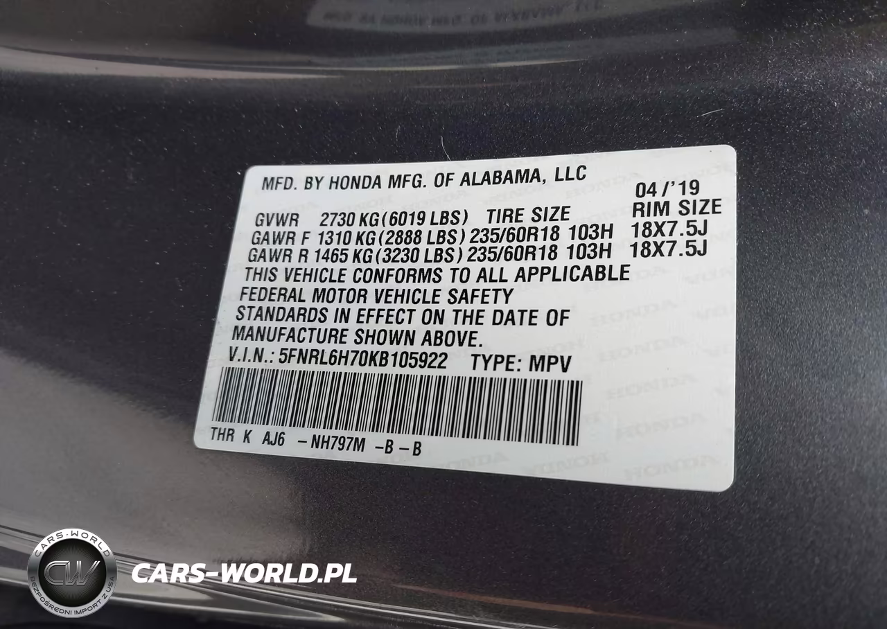 2019 Honda Odyssey Ex-L VIN:5FNRL6H70KB105922 - 9