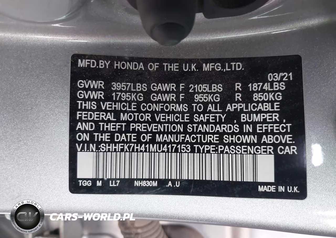 2021 Honda Civic Sport VIN:SHHFK7H41MU417153 - 9