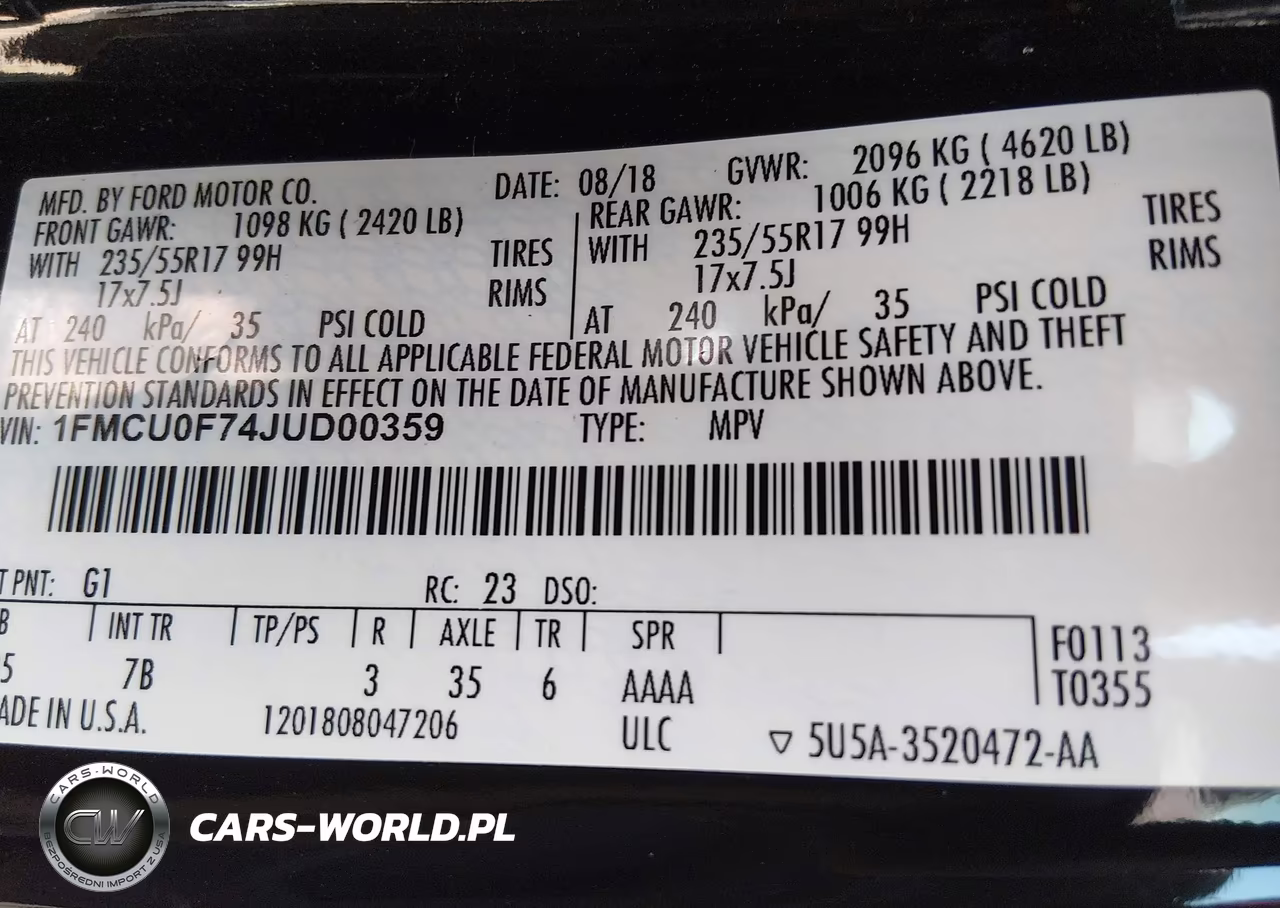 2018 Ford Escape S VIN:1FMCU0F74JUD00359 - 9