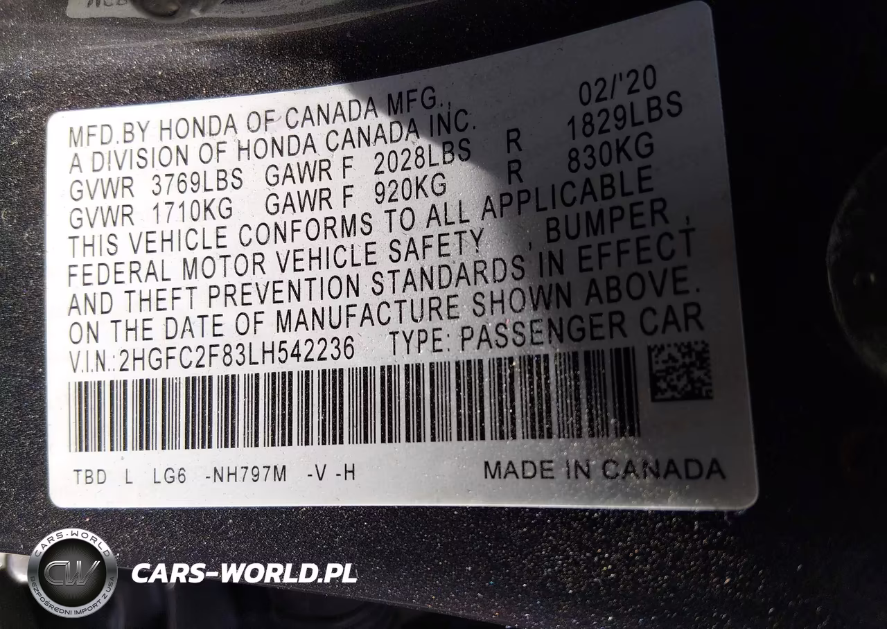 2020 Honda Civic Sport VIN:2HGFC2F83LH542236 - 9