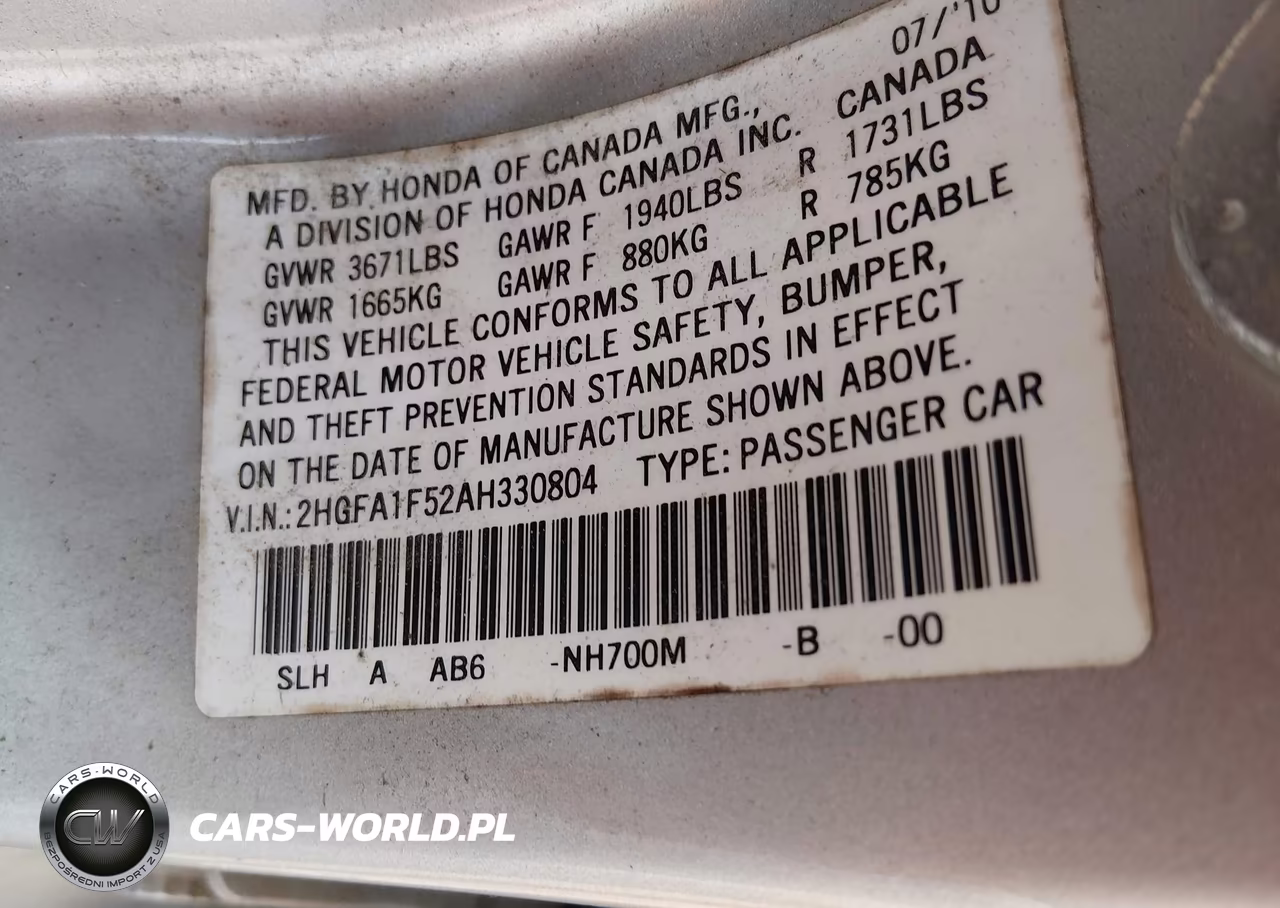 2010 Honda Civic Lx VIN:2HGFA1F52AH330804 - 9