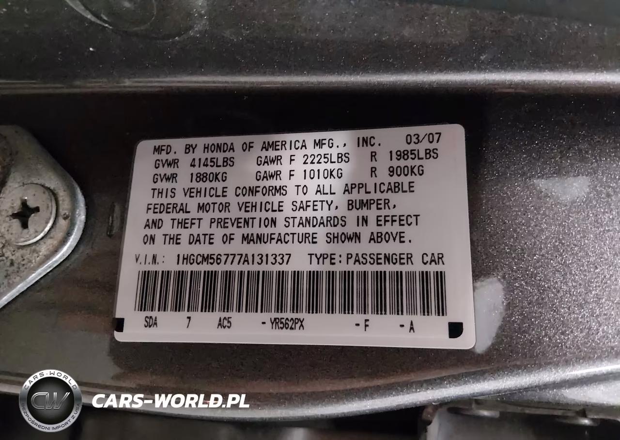 2007 Honda Accord 2.4 Ex VIN:1HGCM56777A131337 - 9