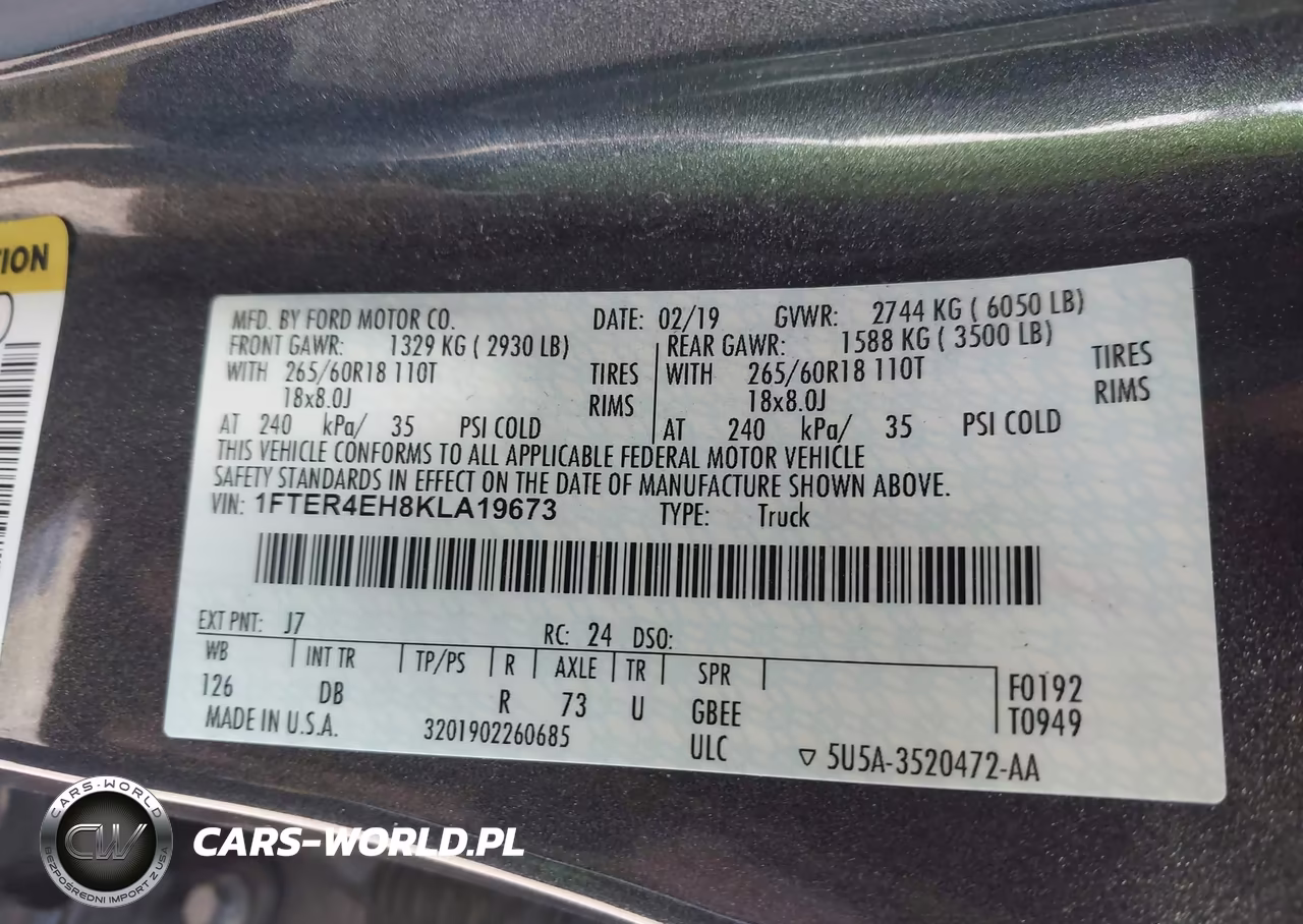 2019 Ford Ranger Lariat VIN:1FTER4EH8KLA19673 - 9