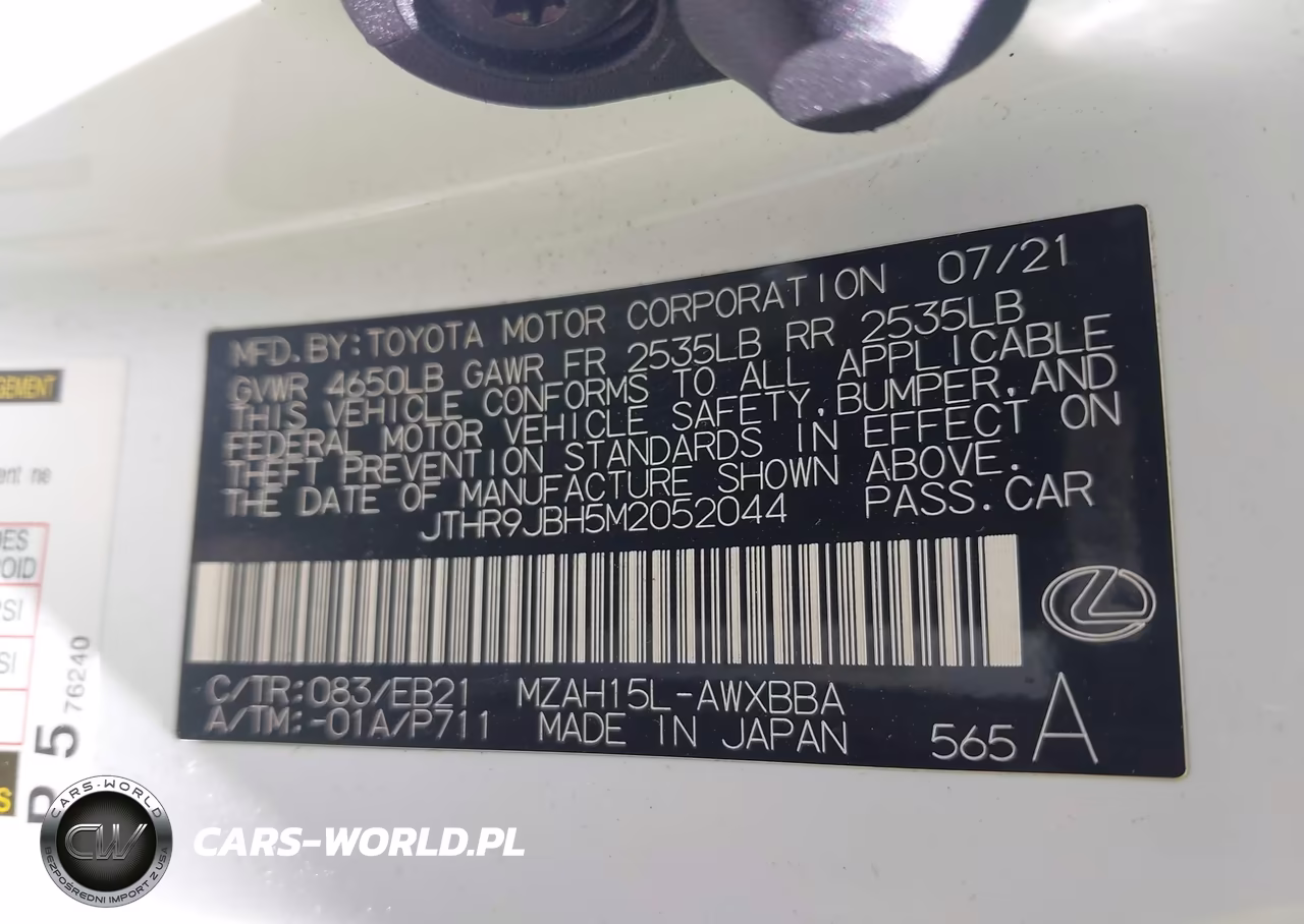 2021 Lexus Ux 250H F Sport VIN:JTHR9JBH5M2052044 - 9