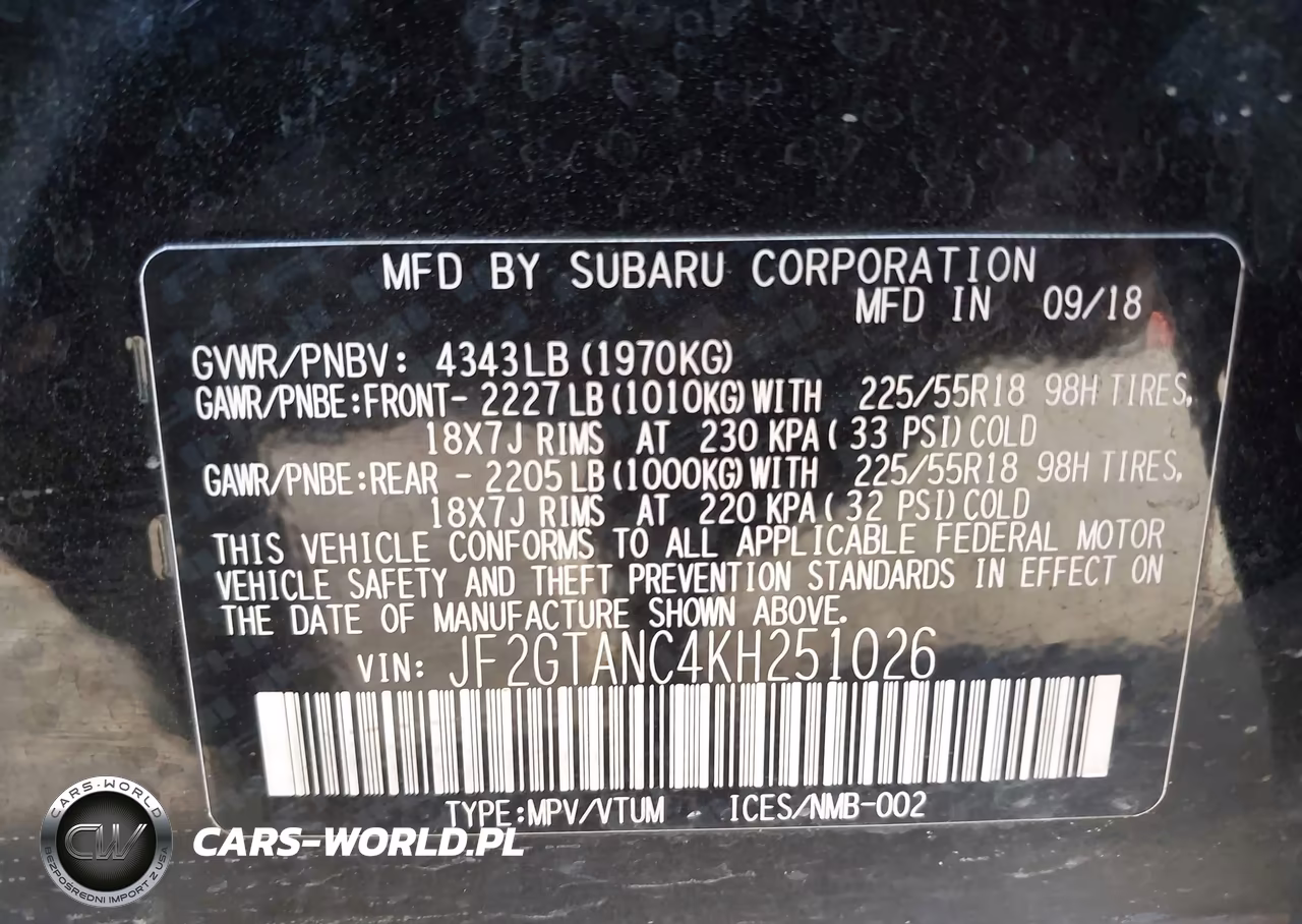 2019 Subaru Crosstrek 2.0I Limited VIN:JF2GTANC4KH251026 - 9
