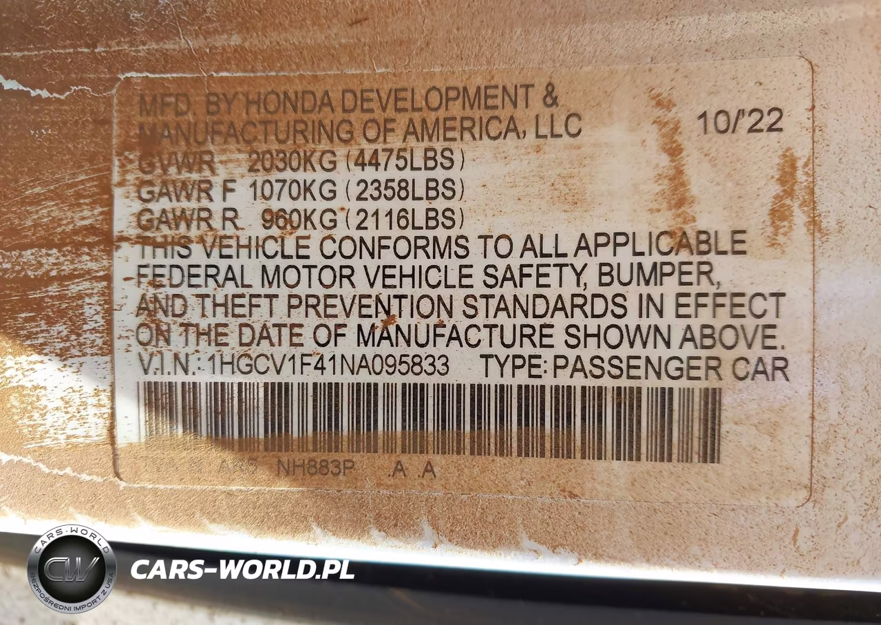 2022 Honda Accord Sport Special Edition VIN:1HGCV1F41NA095833 - 9