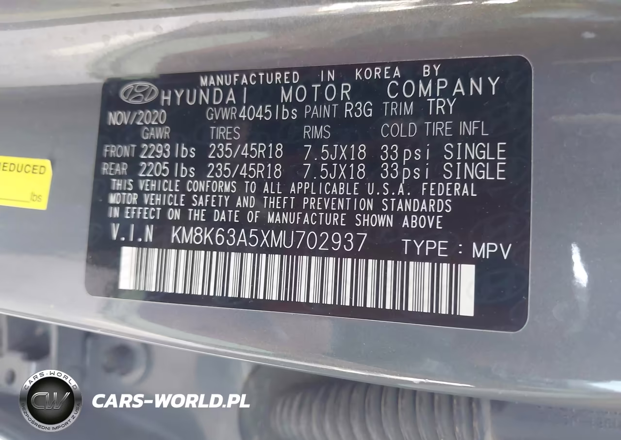 2021 Hyundai Kona Night VIN:KM8K63A5XMU702937 - 9