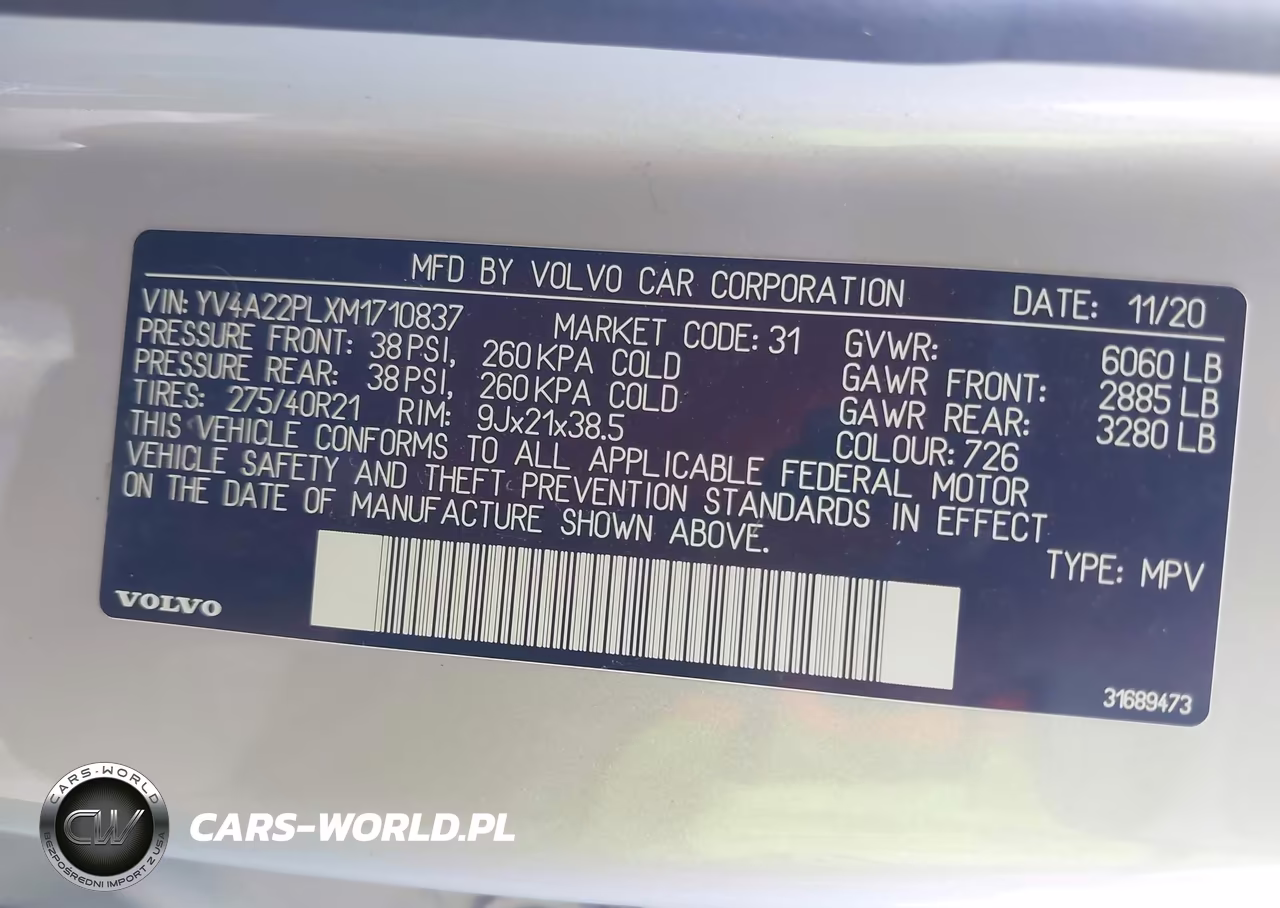 2021 Volvo Xc90 T6 Inscription 7 Passenger VIN:YV4A22PLXM1710837 - 9