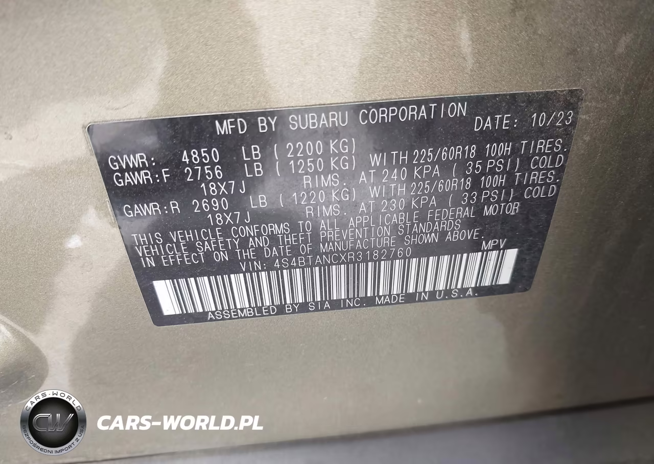 2024 Subaru Outback Limited VIN:4S4BTANCXR3182760 - 9