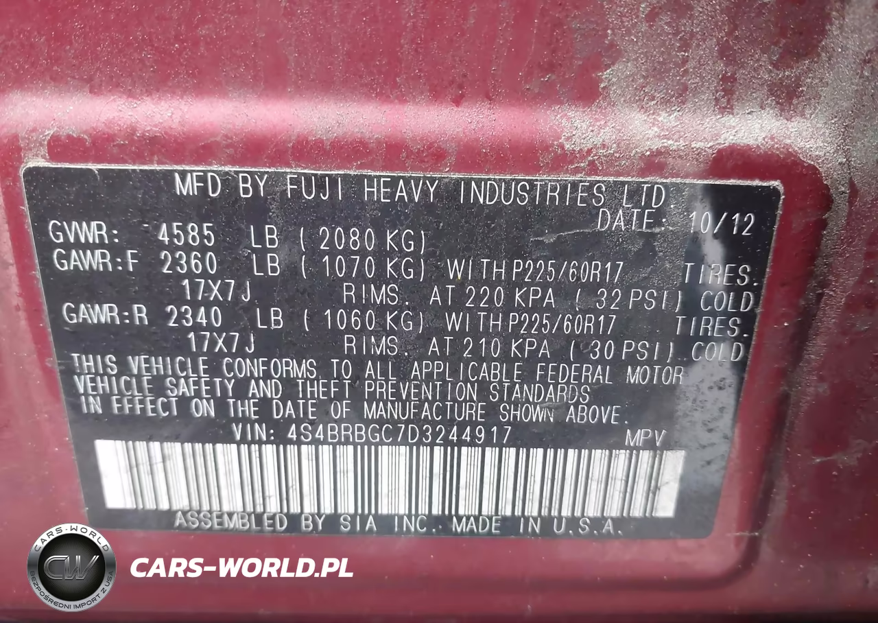 2013 Subaru Outback 2.5I Premium VIN:4S4BRBGC7D3244917 - 9
