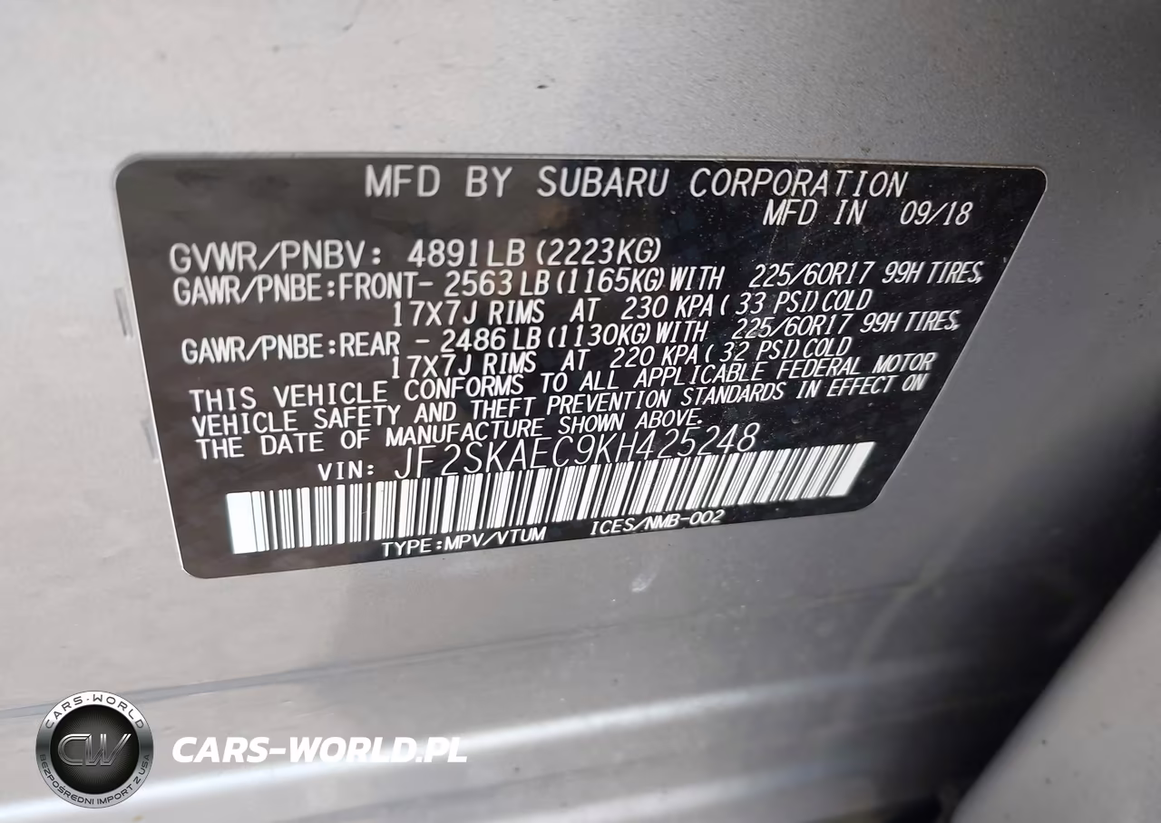 2019 Subaru Forester Premium VIN:JF2SKAEC9KH425248 - 9