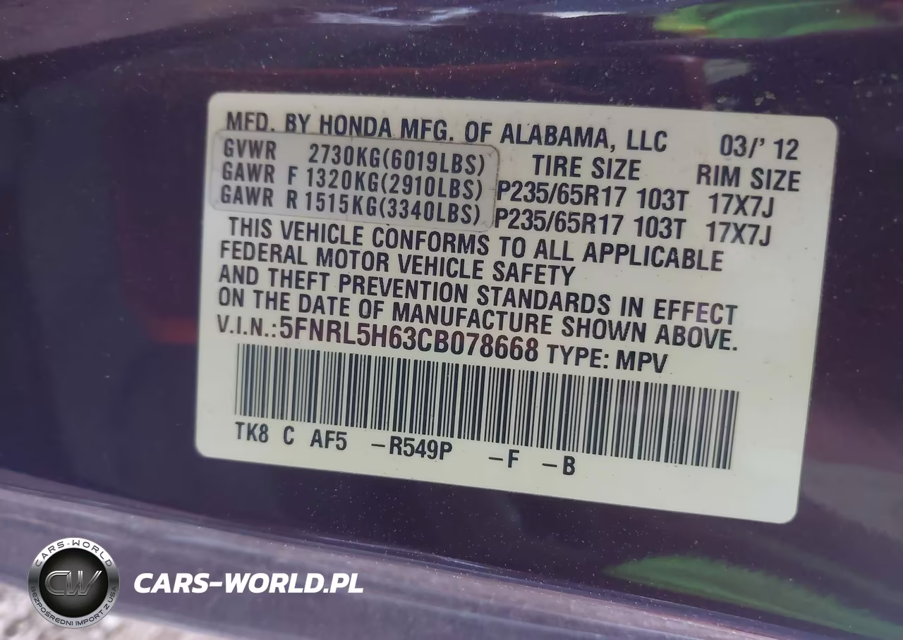 2012 Honda Odyssey Ex-L VIN:5FNRL5H63CB078668 - 9