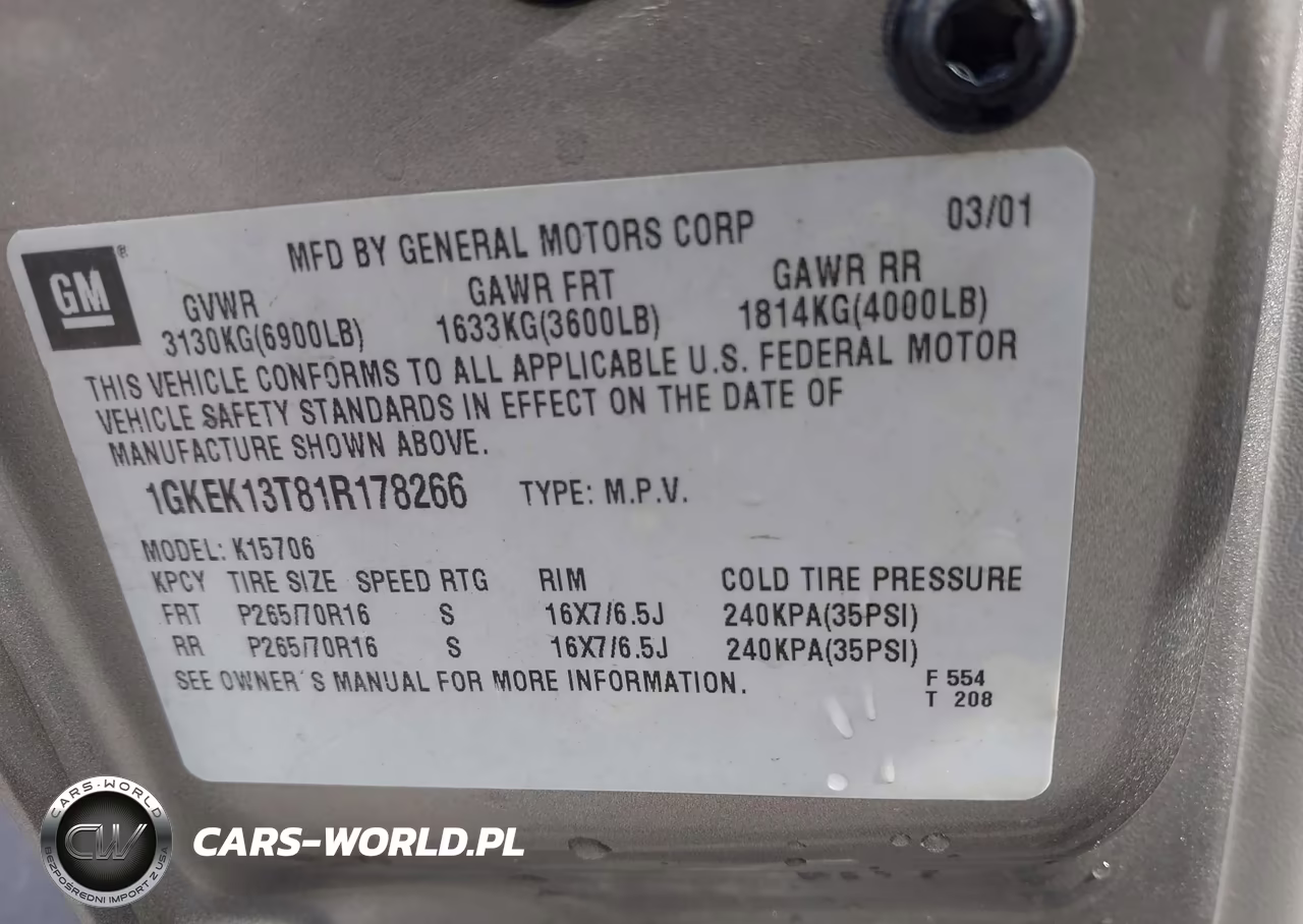 2001 GMC Yukon Slt VIN:1GKEK13T81R178266 - 9