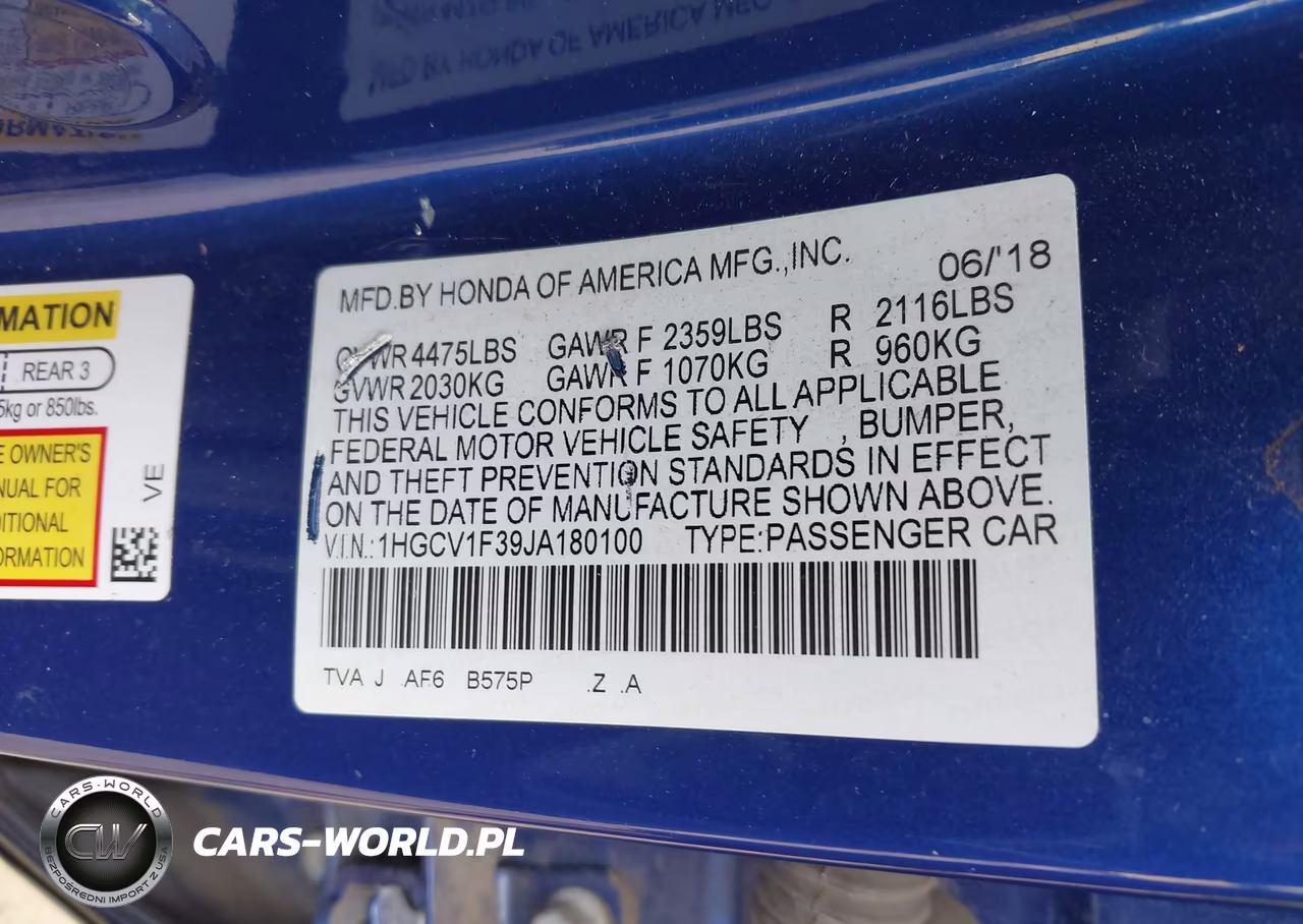 2018 Honda Accord Sport VIN:1HGCV1F39JA180100 - 9