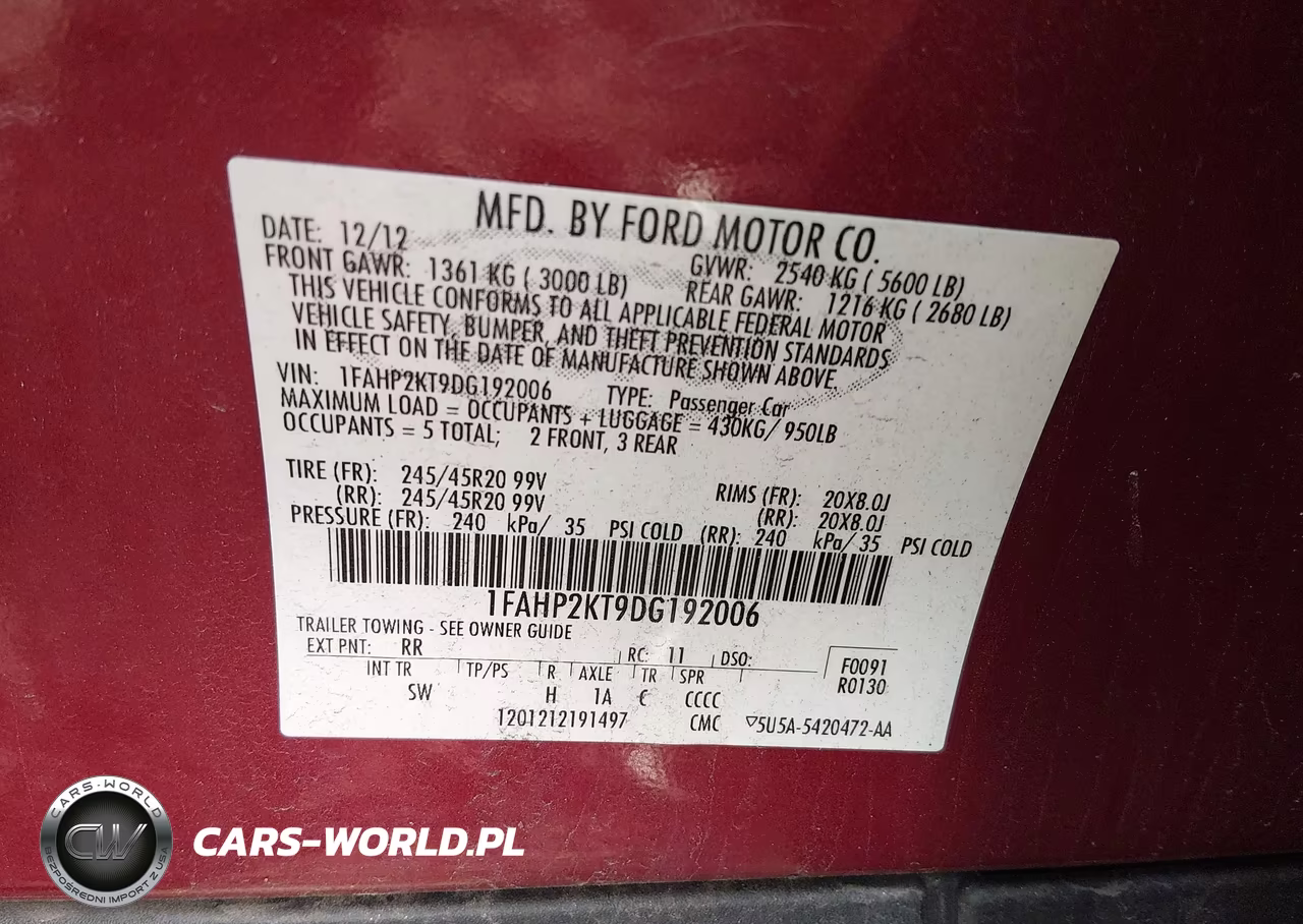 2013 Ford Taurus Sho VIN:1FAHP2KT9DG192006 - 9
