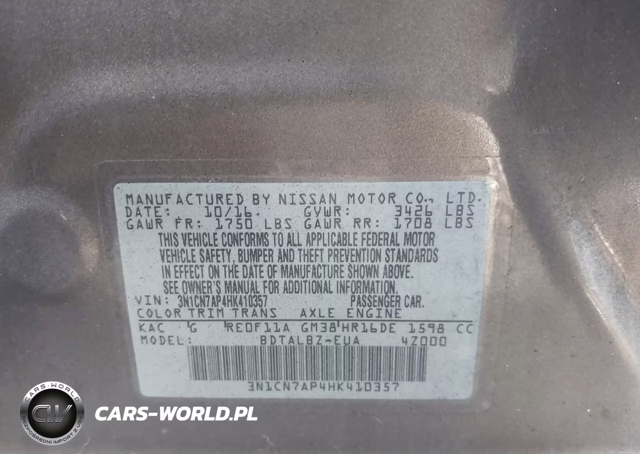 2017 Nissan Versa 1.6 Sv VIN:3N1CN7AP4HK410357 - 9