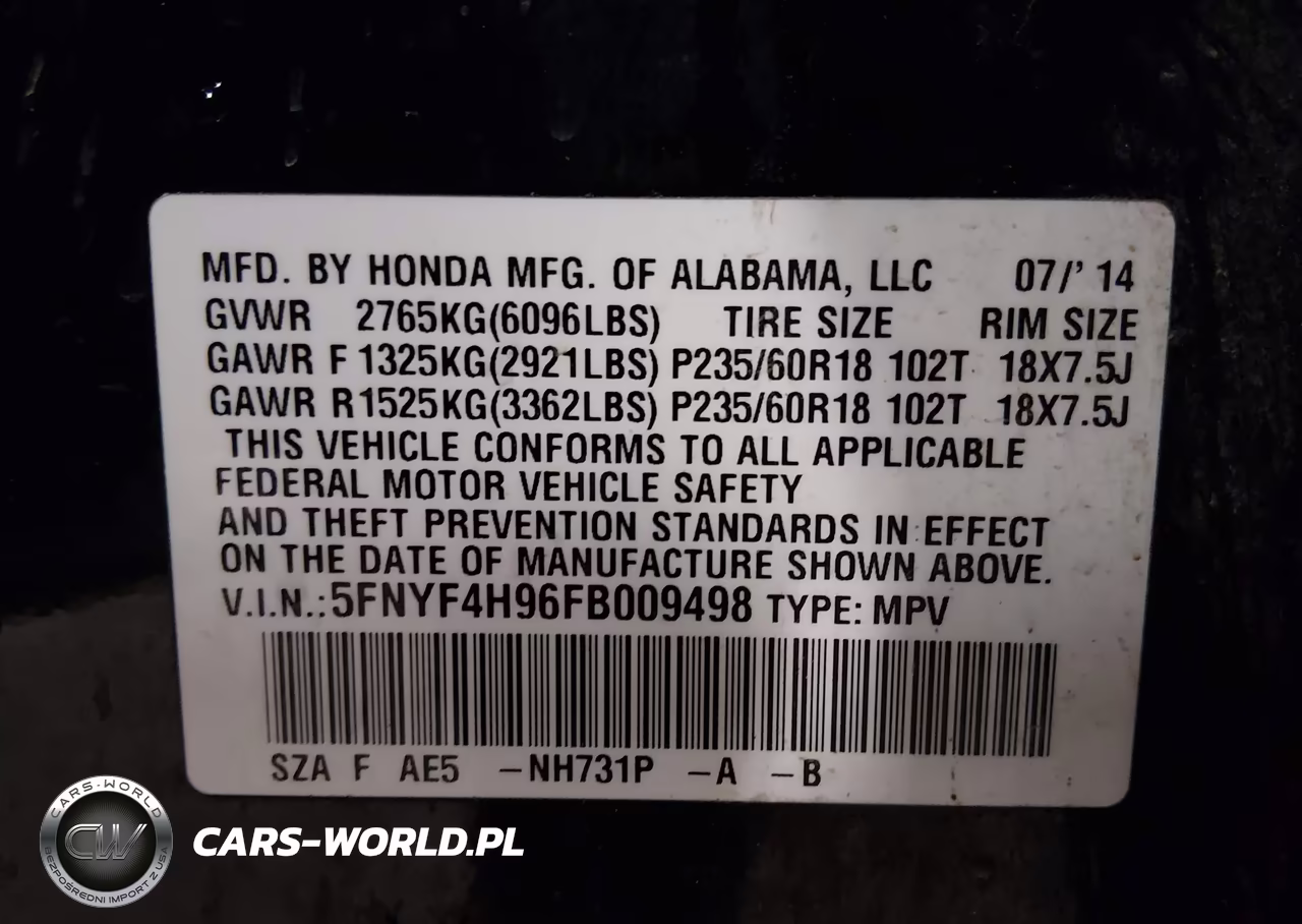 2015 Honda Pilot Touring VIN:5FNYF4H96FB009498 - 9