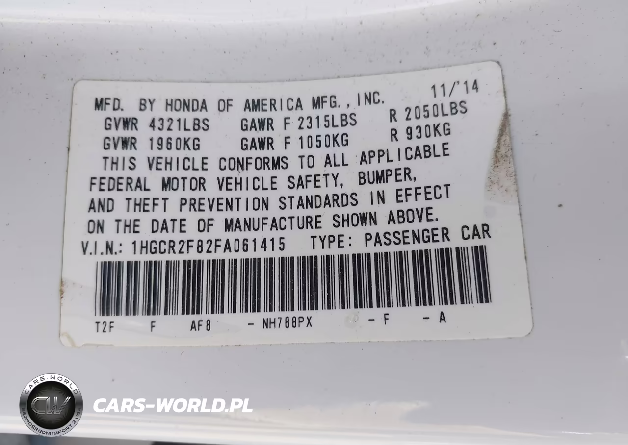 2015 Honda Accord Ex-L VIN:1HGCR2F82FA061415 - 9