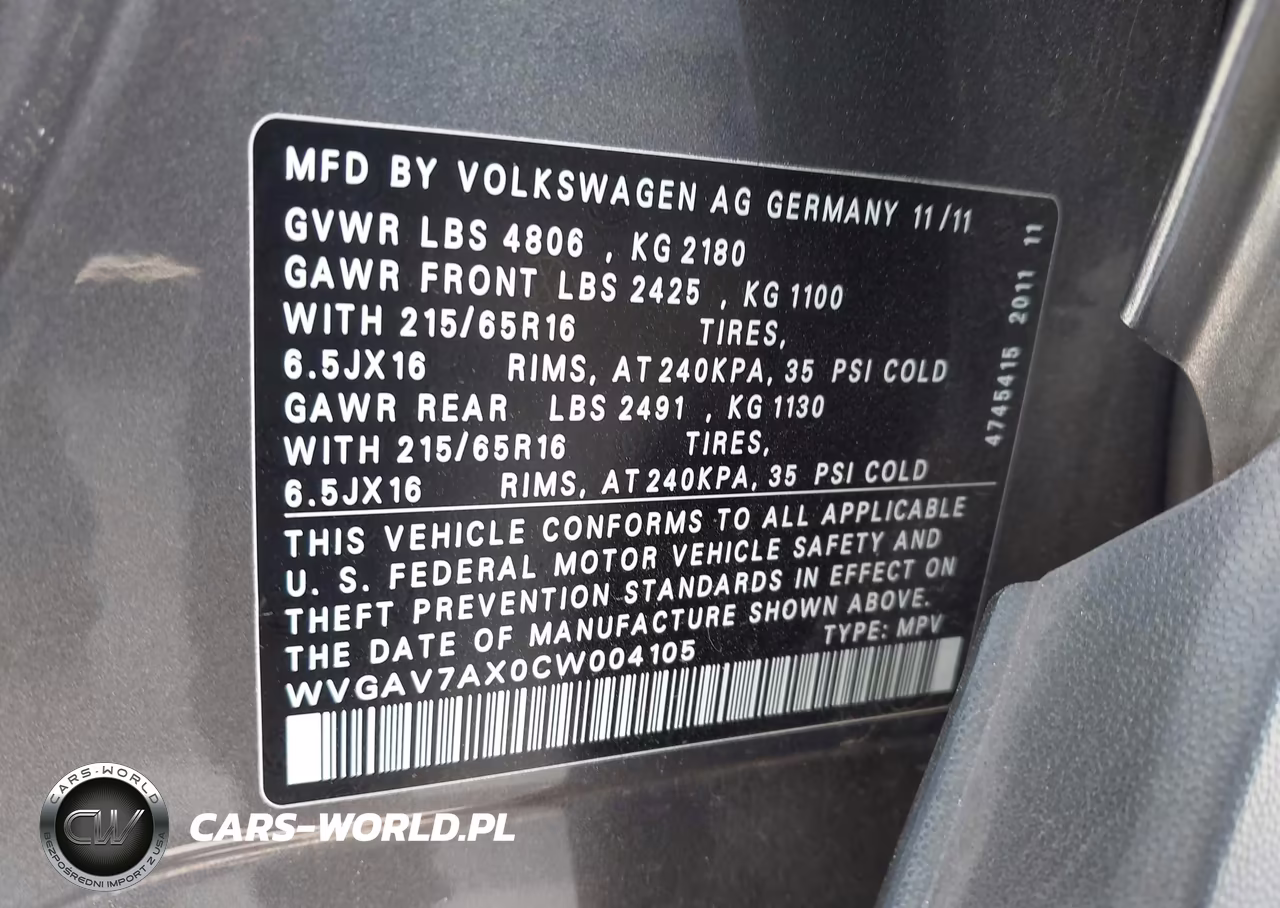 2012 Volkswagen Tiguan S VIN:WVGAV7AX0CW004105 - 9
