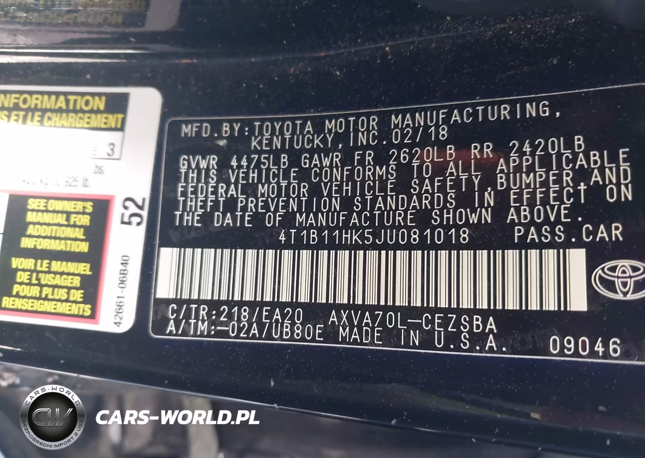 2018 Toyota Camry Se VIN:4T1B11HK5JU081018 - 9