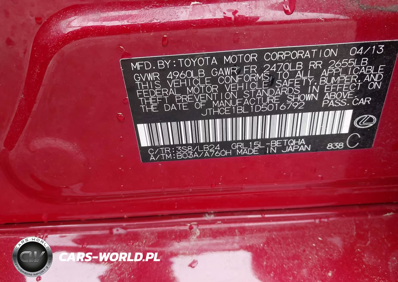 2013 Lexus Gs 350 VIN:JTHCE1BL1D5016792 - 9