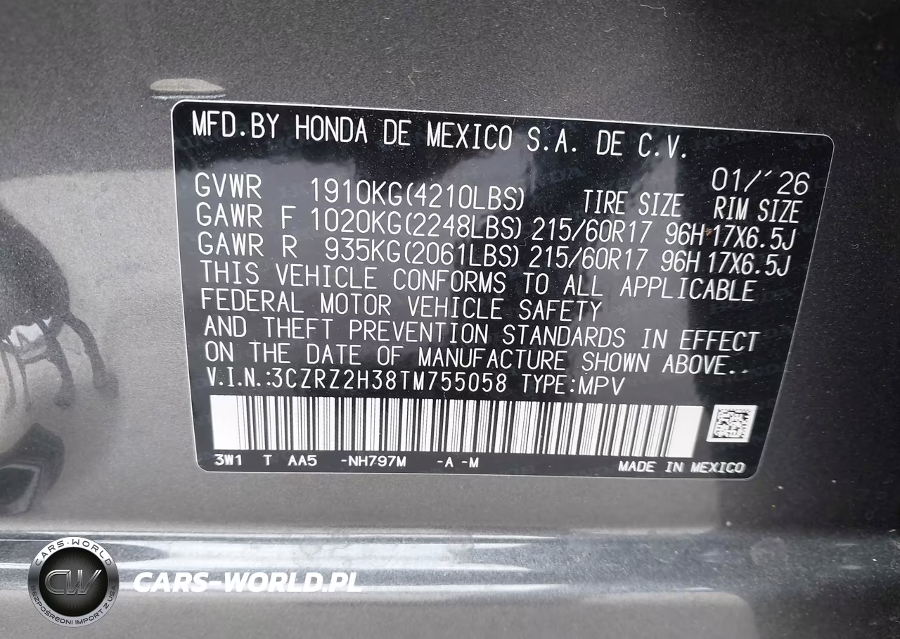 2026 Honda Hr-V Awd Lx VIN:3CZRZ2H38TM755058 - 9