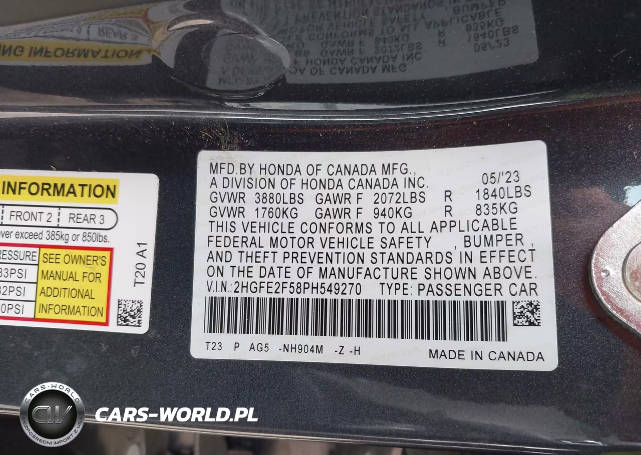 2023 Honda Civic Sport VIN:2HGFE2F58PH549270 - 9