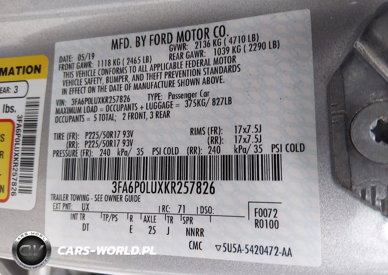 2019 Ford Fusion Hybrid Se VIN:3FA6P0LUXKR257826 - 9