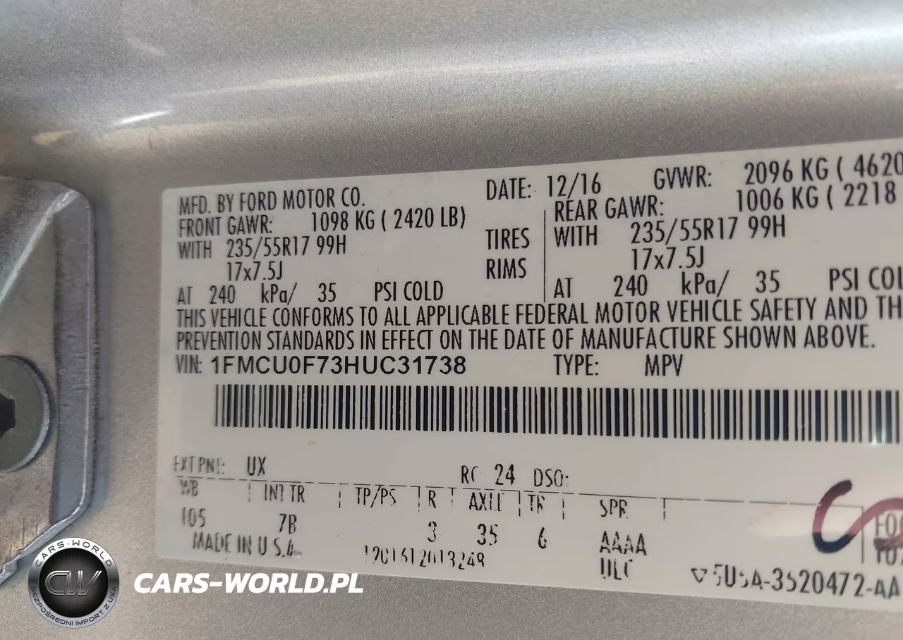 2017 Ford Escape S VIN:1FMCU0F73HUC31738 - 9