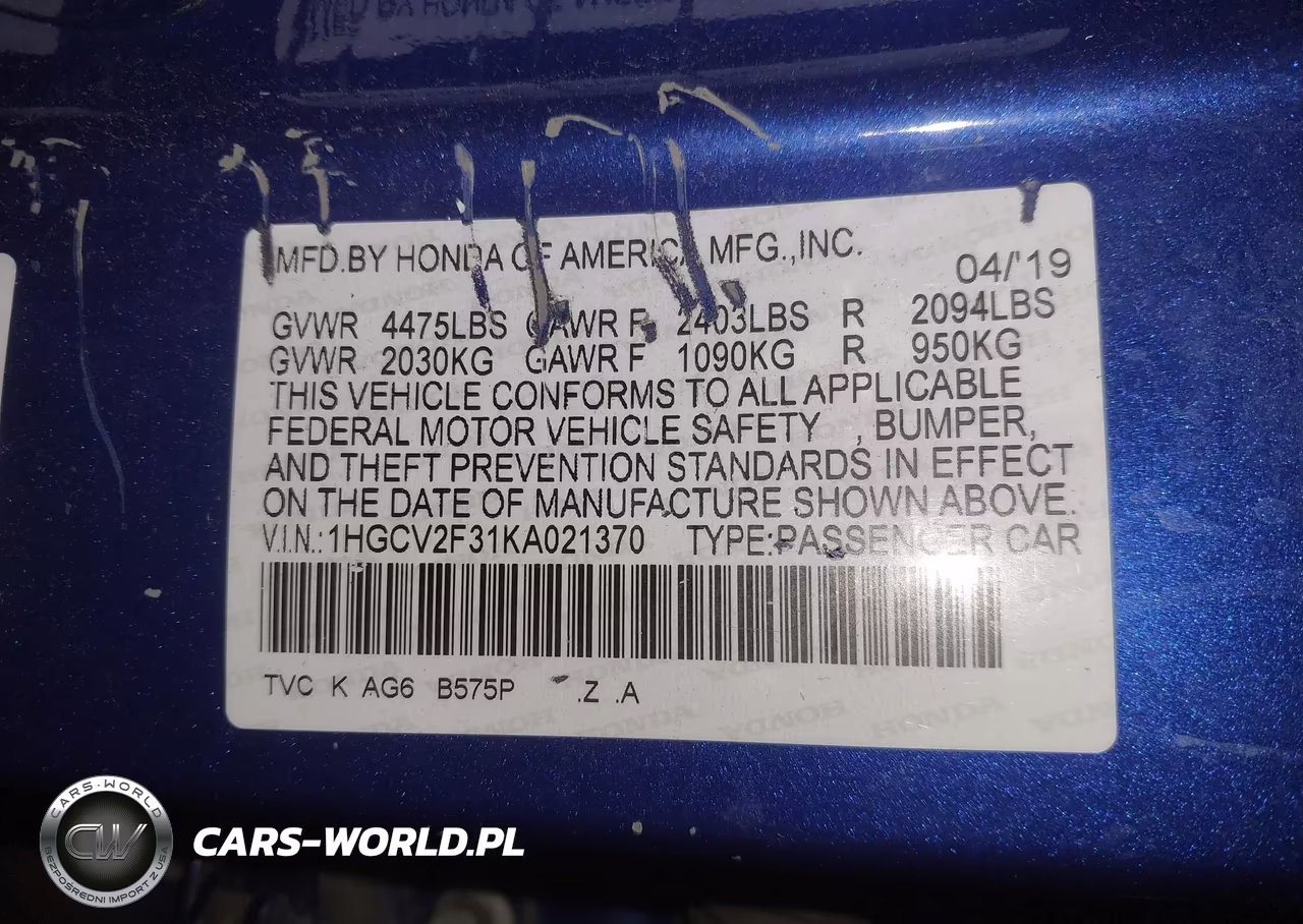 2019 Honda Accord Sport 2.0T VIN:1HGCV2F31KA021370 - 9