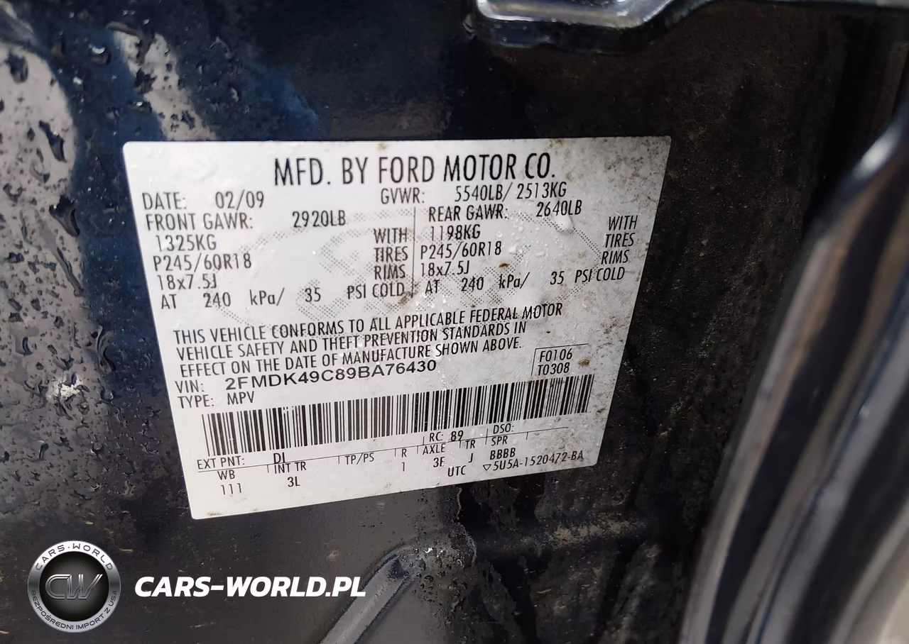 2009 Ford Edge Limited VIN:2FMDK49C89BA76430 - 9
