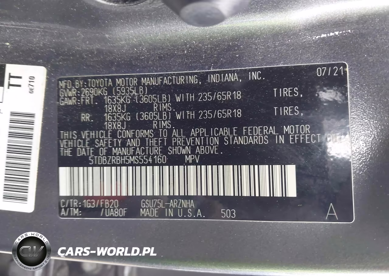 2021 Toyota Highlander Le VIN:5TDBZRBH5MS554160 - 9