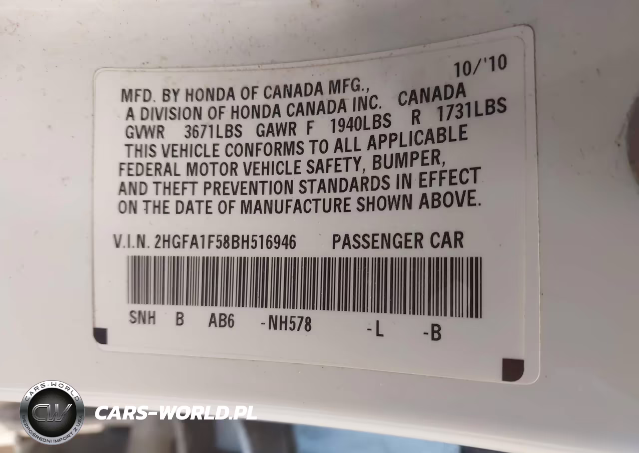 2011 Honda Civic Lx VIN:2HGFA1F58BH516946 - 9